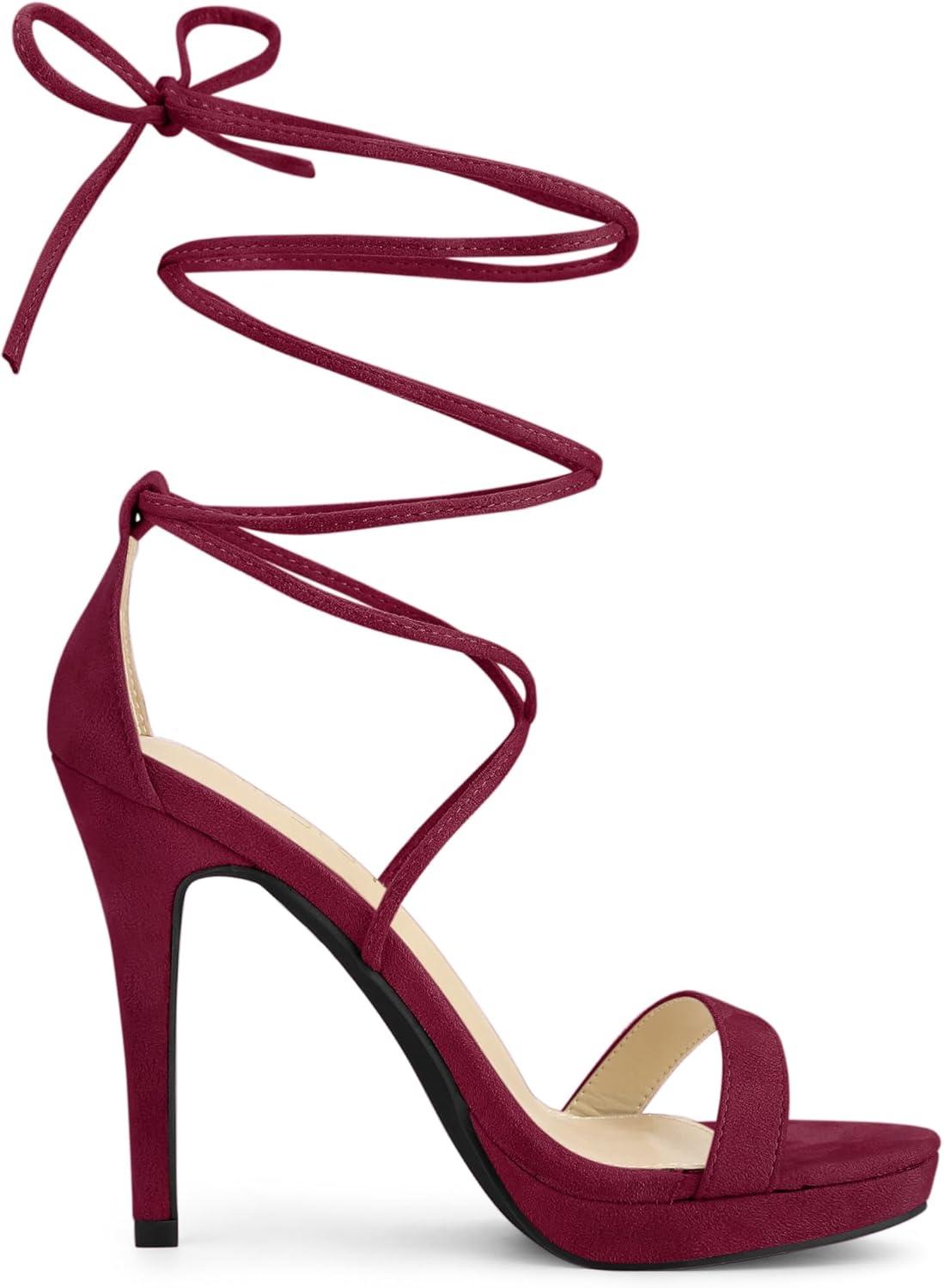 imageAllegra K Womens Platform Stiletto Heels Lace Up SandalsBurgundy