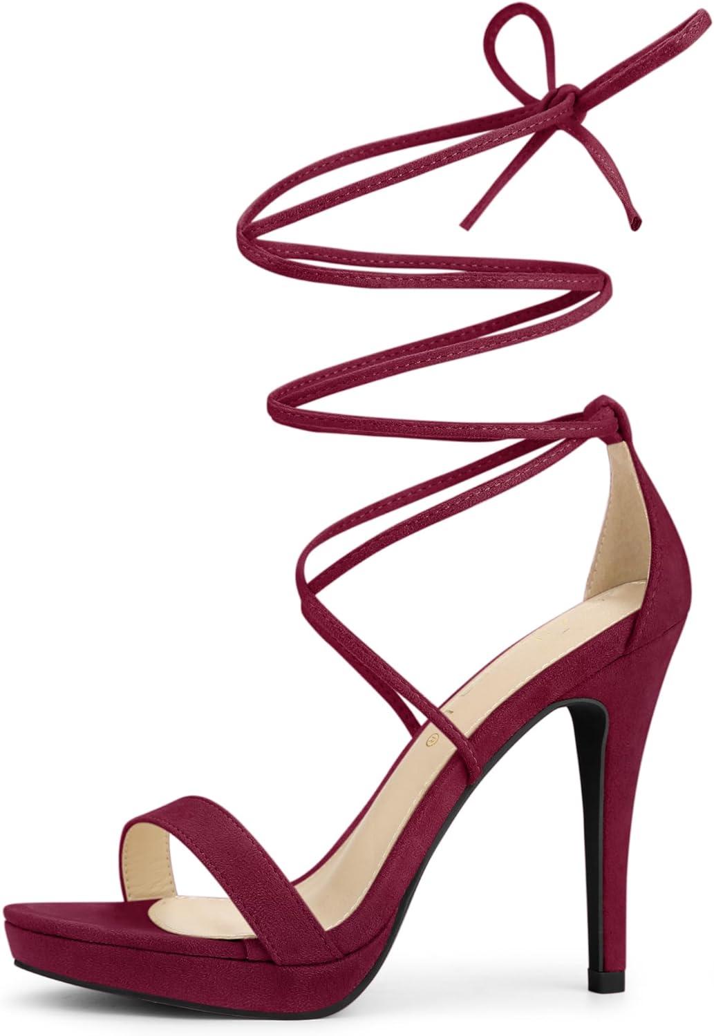 imageAllegra K Womens Platform Stiletto Heels Lace Up SandalsBurgundy