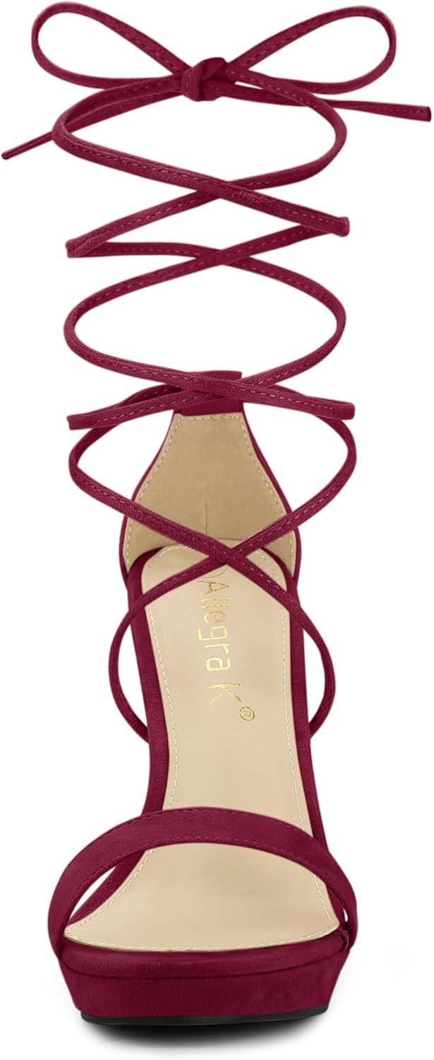 imageAllegra K Womens Platform Stiletto Heels Lace Up SandalsBurgundy