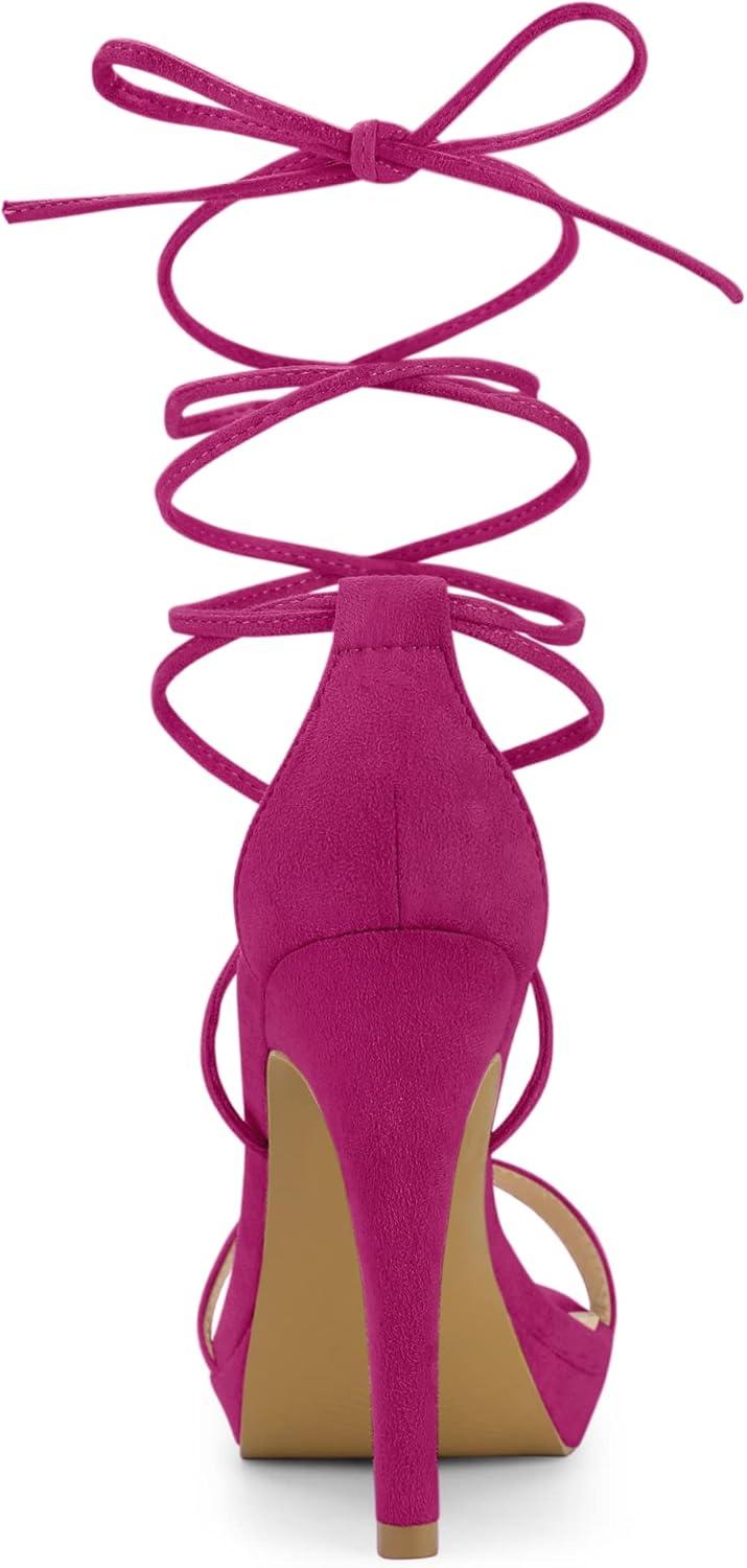 imageAllegra K Womens Platform Stiletto Heels Lace Up SandalsHot Pink