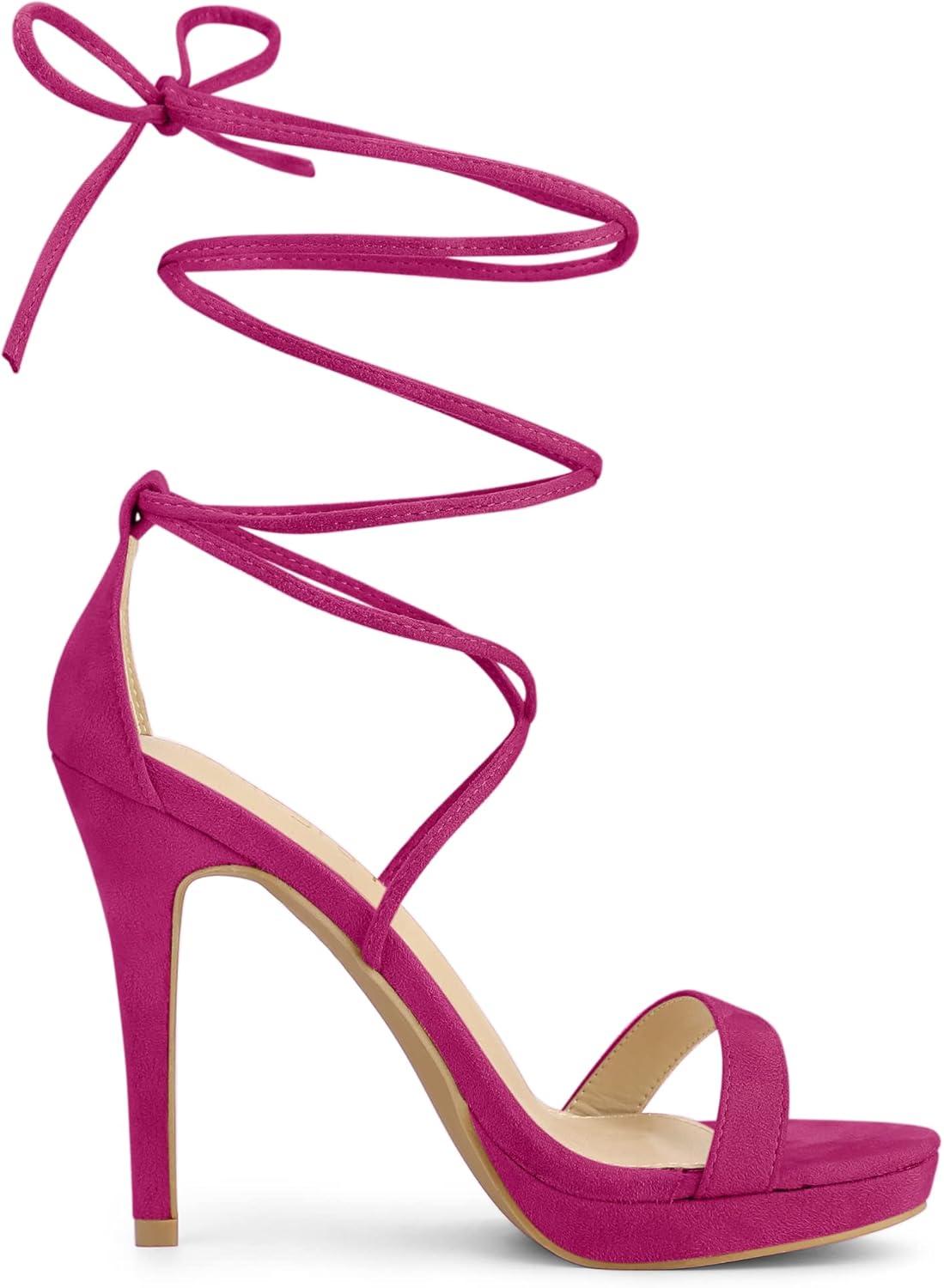 imageAllegra K Womens Platform Stiletto Heels Lace Up SandalsHot Pink