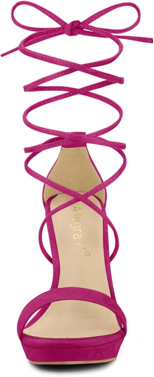 imageAllegra K Womens Platform Stiletto Heels Lace Up SandalsHot Pink