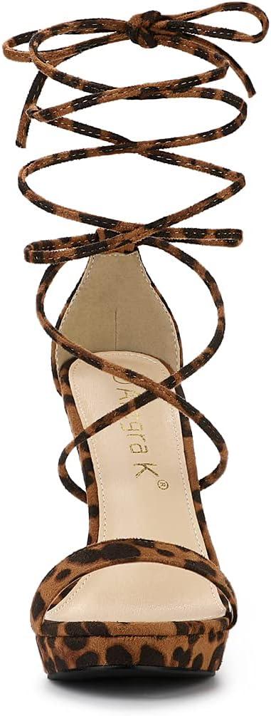 imageAllegra K Womens Platform Stiletto Heels Lace Up SandalsLeopard
