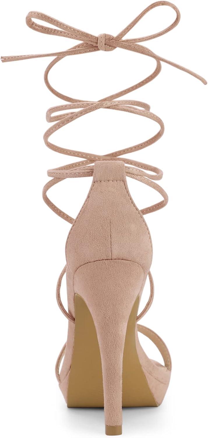 imageAllegra K Womens Platform Stiletto Heels Lace Up SandalsNude