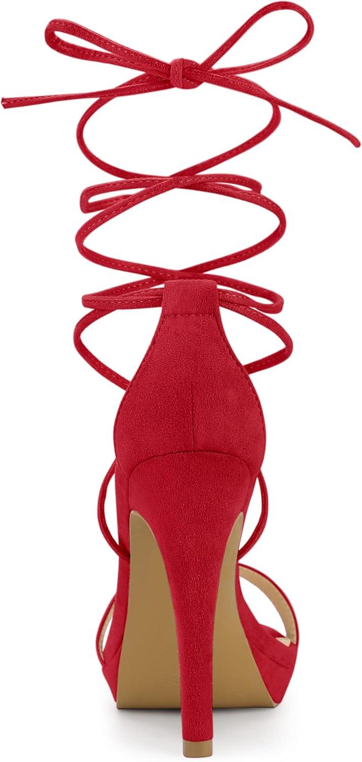 imageAllegra K Womens Platform Stiletto Heels Lace Up SandalsRed