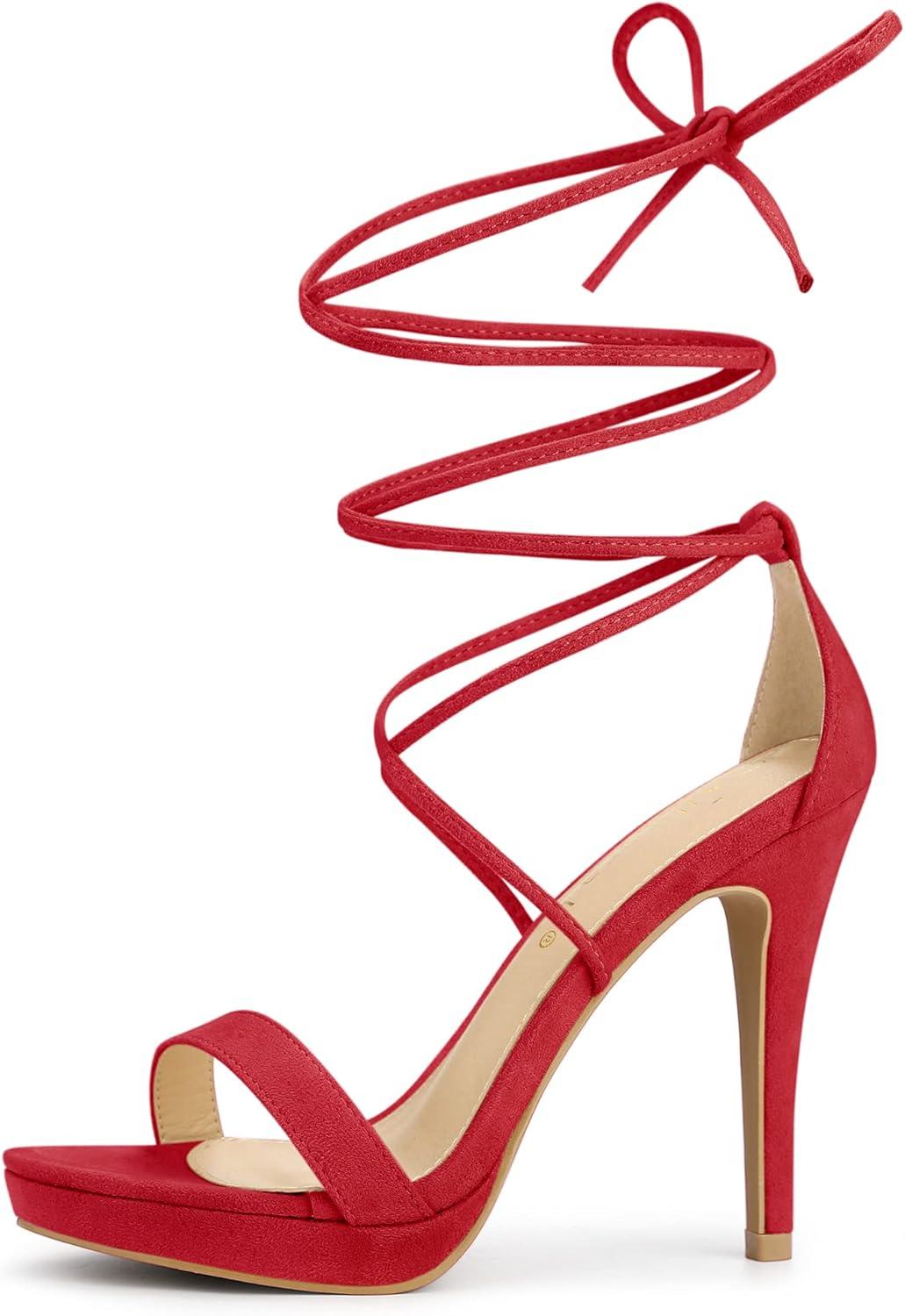 imageAllegra K Womens Platform Stiletto Heels Lace Up SandalsRed