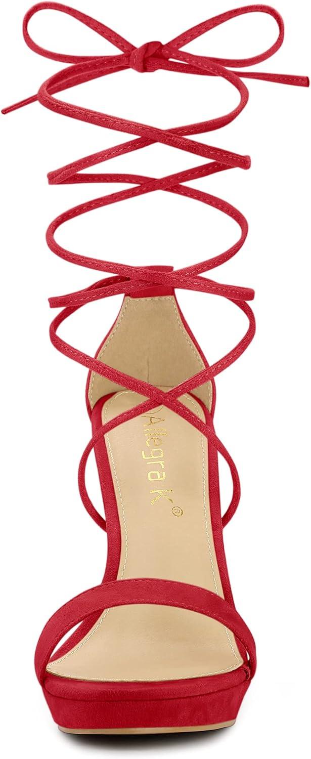 imageAllegra K Womens Platform Stiletto Heels Lace Up SandalsRed