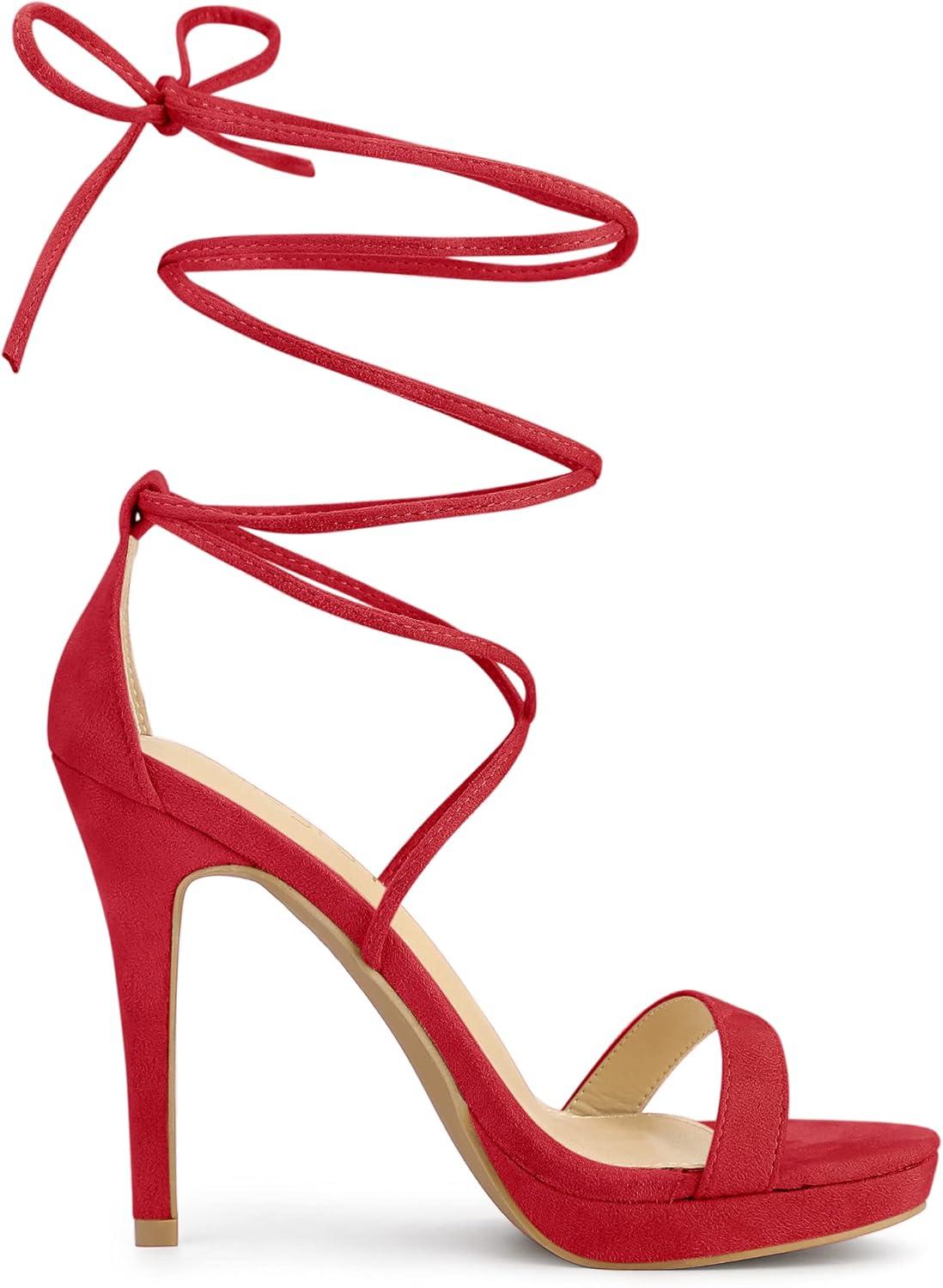 imageAllegra K Womens Platform Stiletto Heels Lace Up SandalsRed