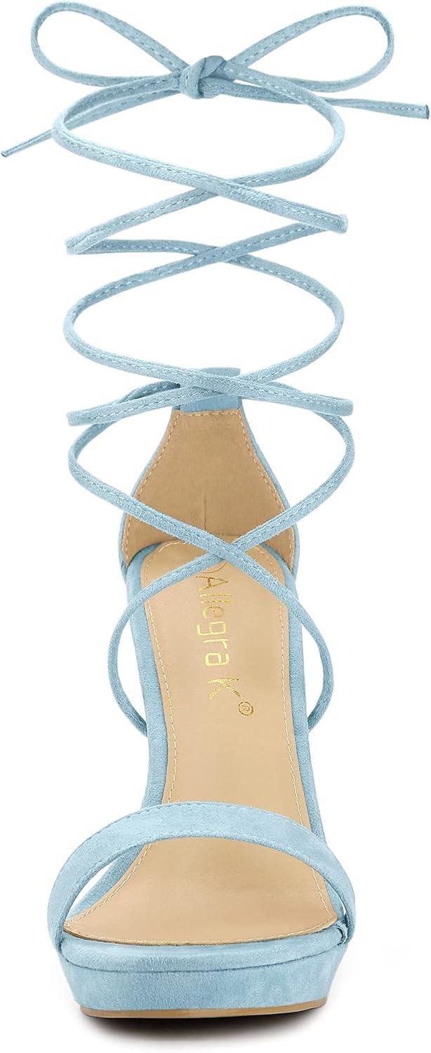 imageAllegra K Womens Platform Stiletto Heels Lace Up SandalsSky Blue