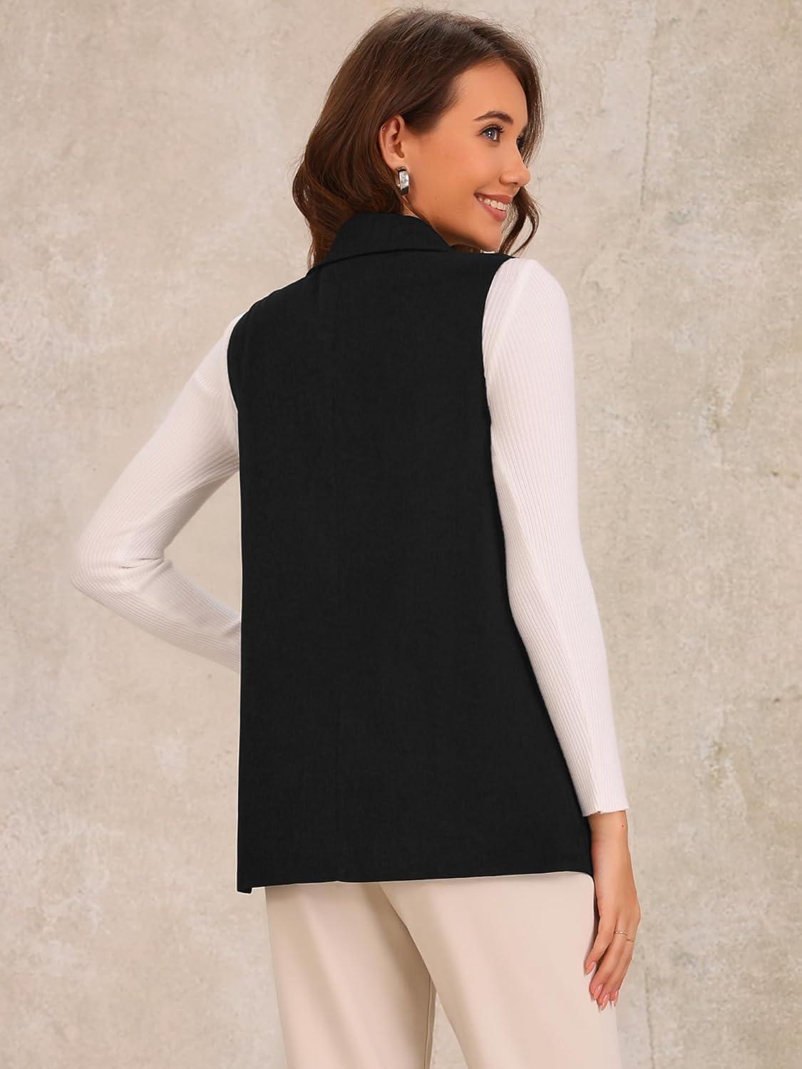 imageAllegra K Womens Sleeveless Blazer Shawl Collar Open Front Work Office Suit Vest JacketBlack