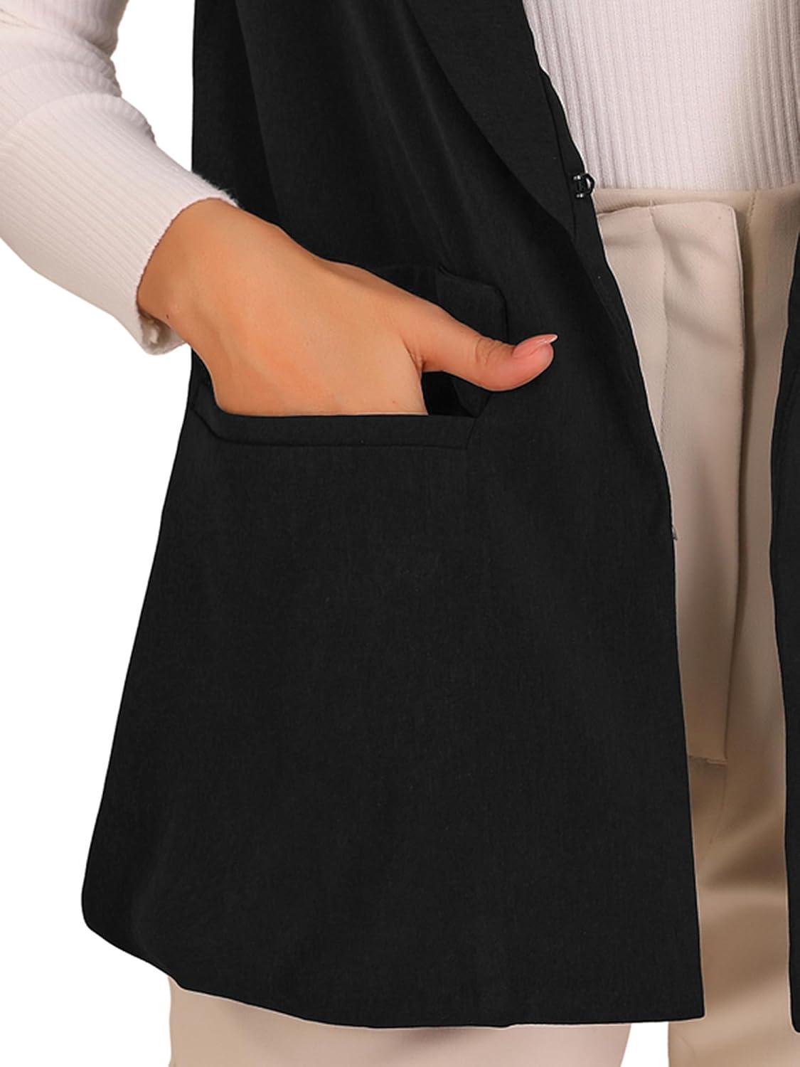 imageAllegra K Womens Sleeveless Blazer Shawl Collar Open Front Work Office Suit Vest JacketBlack