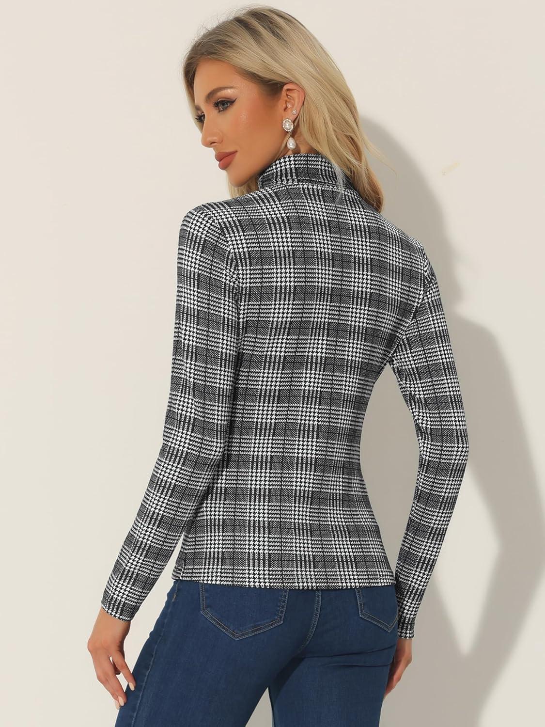 imageAllegra K Womens Striped Top Long Sleeve Casual Slim Turtleneck Fall Christmas Party Shirt 2025Blacks