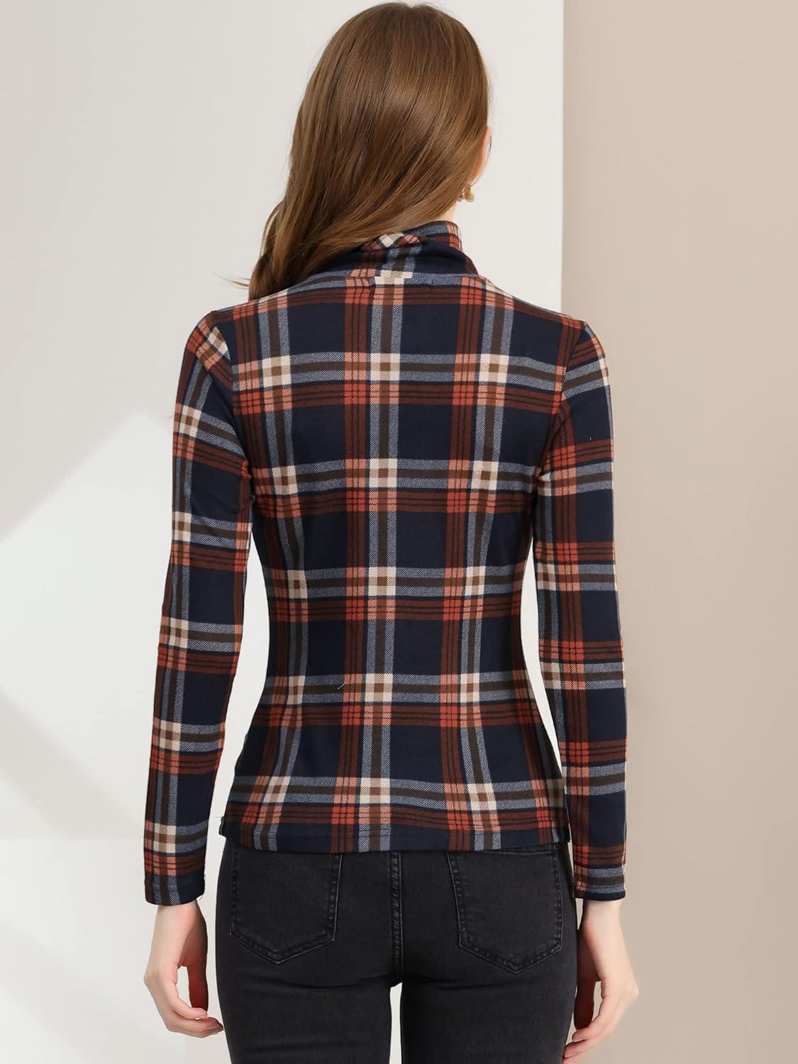 imageAllegra K Womens Striped Top Long Sleeve Casual Slim Turtleneck Fall Christmas Party Shirt 2025Blue Orange