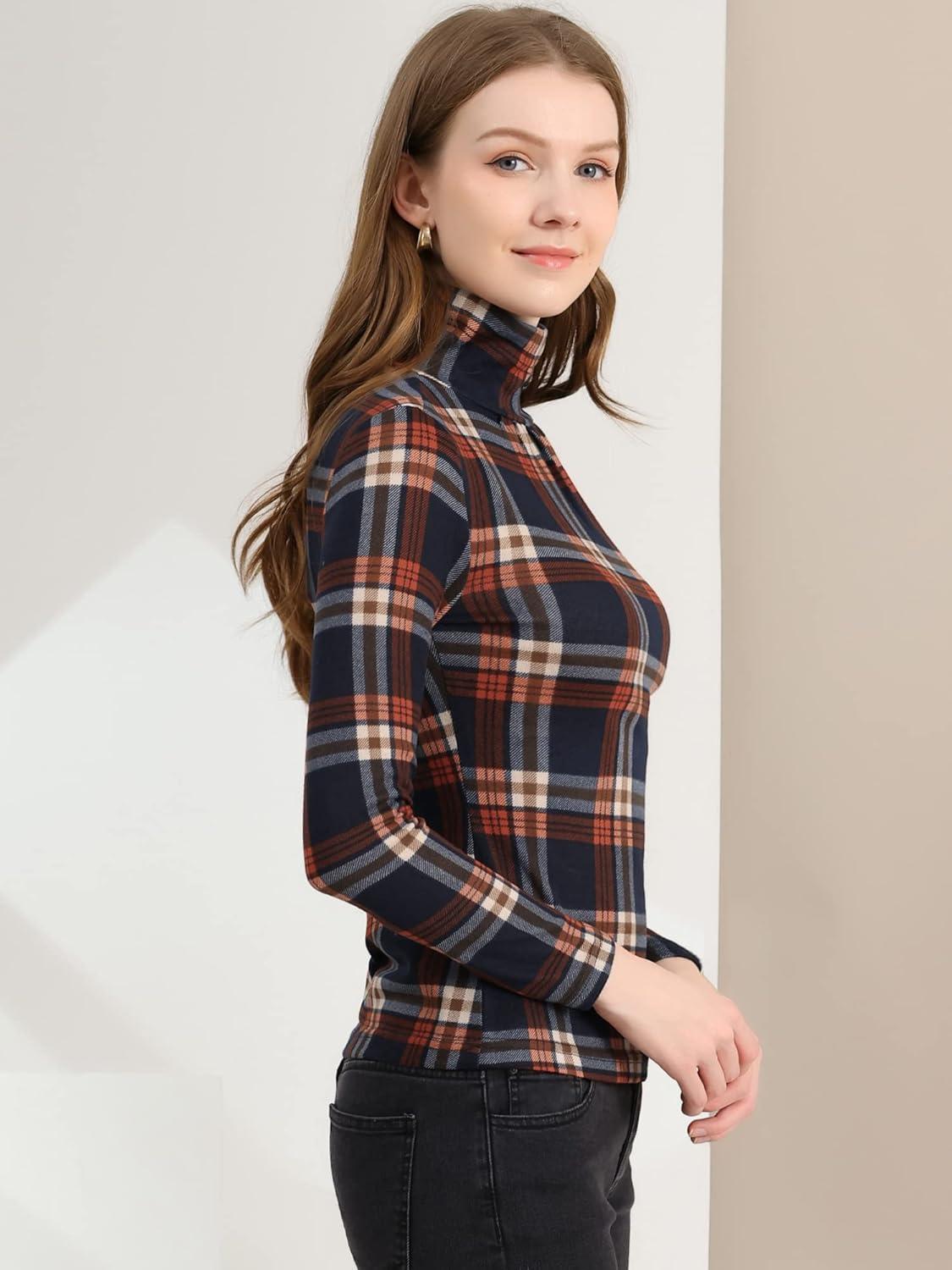 imageAllegra K Womens Striped Top Long Sleeve Casual Slim Turtleneck Fall Christmas Party Shirt 2025Blue Orange