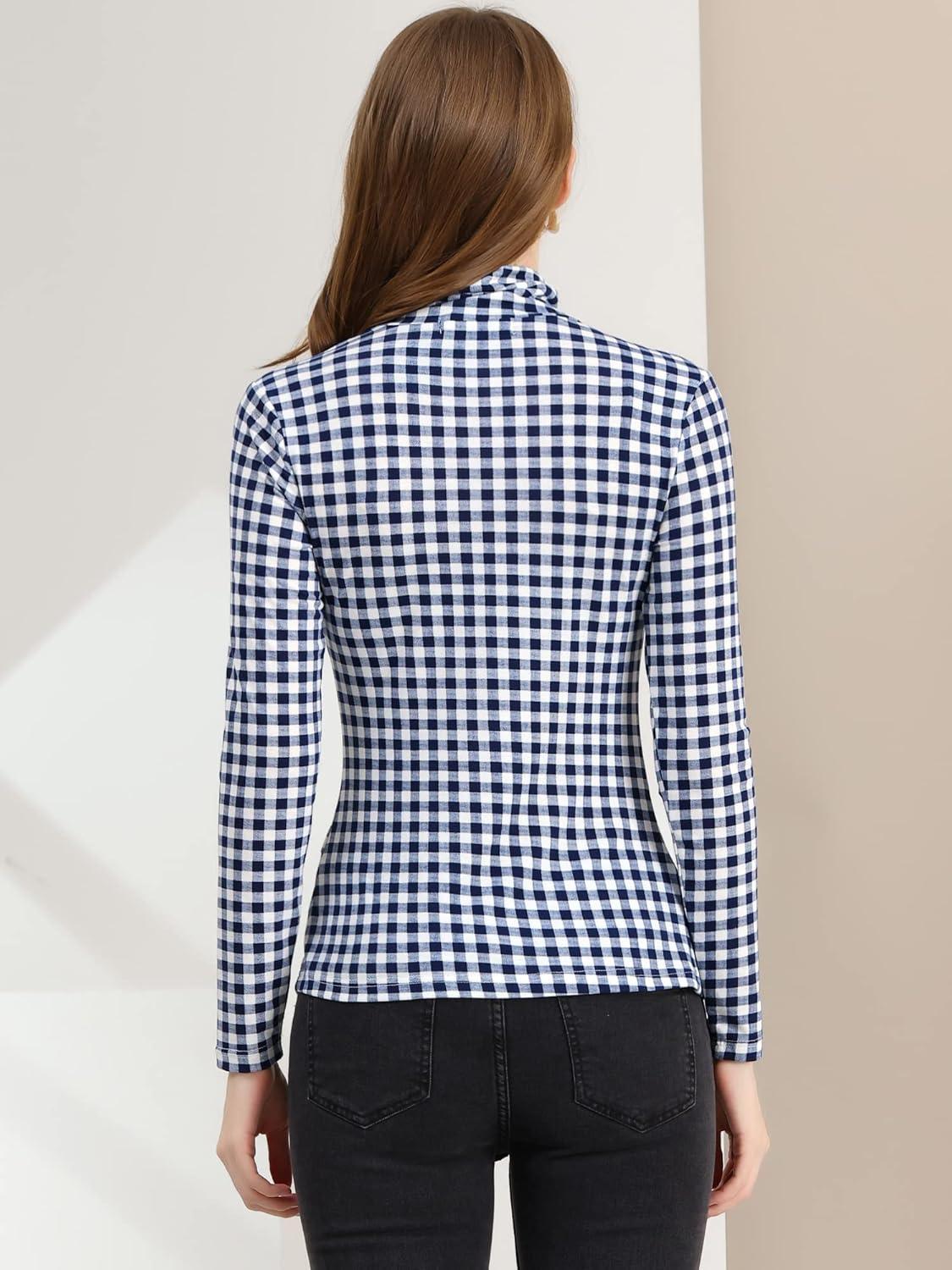 imageAllegra K Womens Striped Top Long Sleeve Casual Slim Turtleneck Fall Christmas Party Shirt 2025Blue White