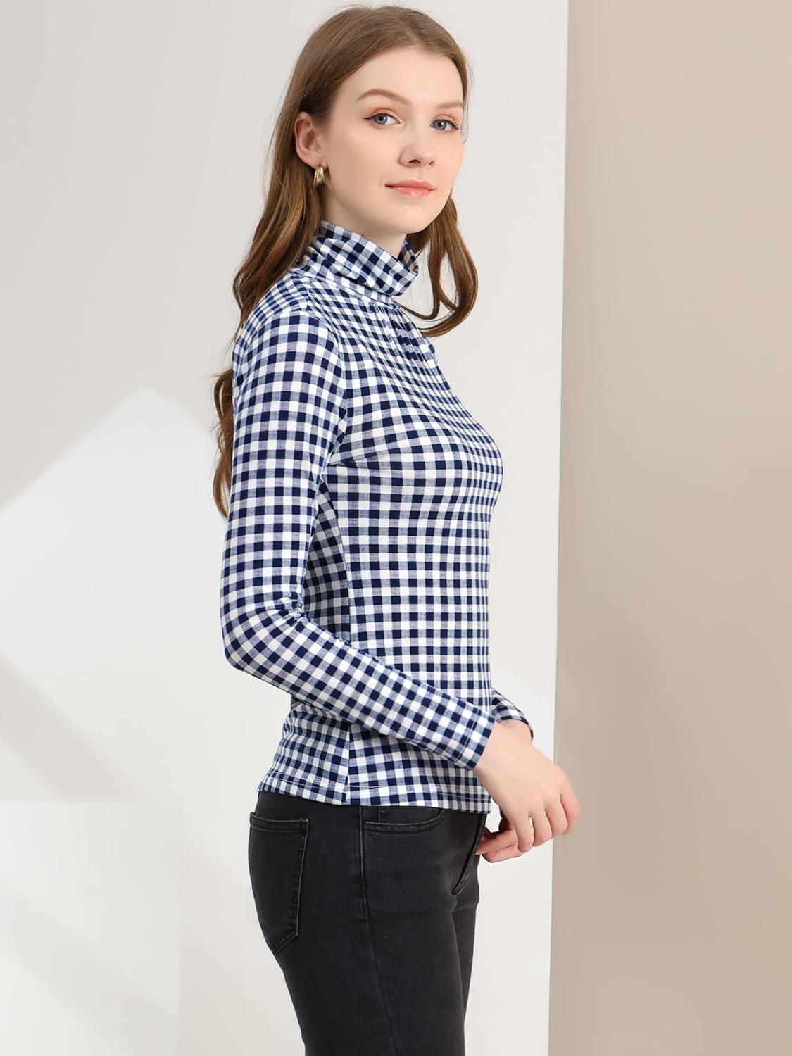 imageAllegra K Womens Striped Top Long Sleeve Casual Slim Turtleneck Fall Christmas Party Shirt 2025Blue White
