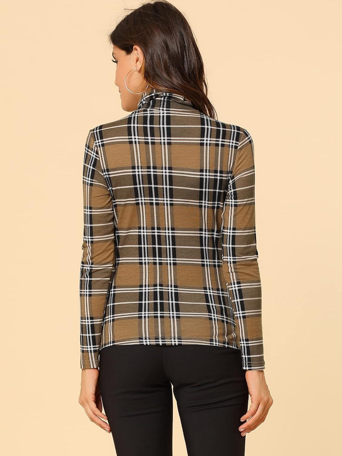 imageAllegra K Womens Striped Top Long Sleeve Casual Slim Turtleneck Fall Christmas Party Shirt 2025Brown