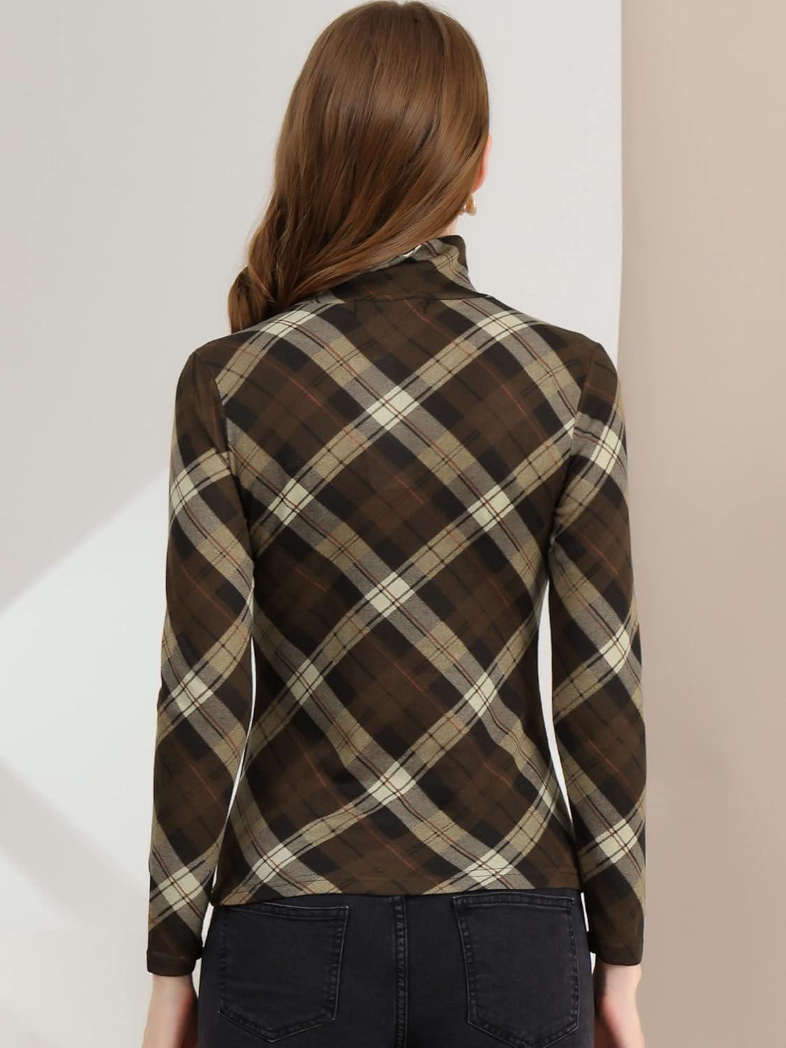 imageAllegra K Womens Striped Top Long Sleeve Casual Slim Turtleneck Fall Christmas Party Shirt 2025Brown a