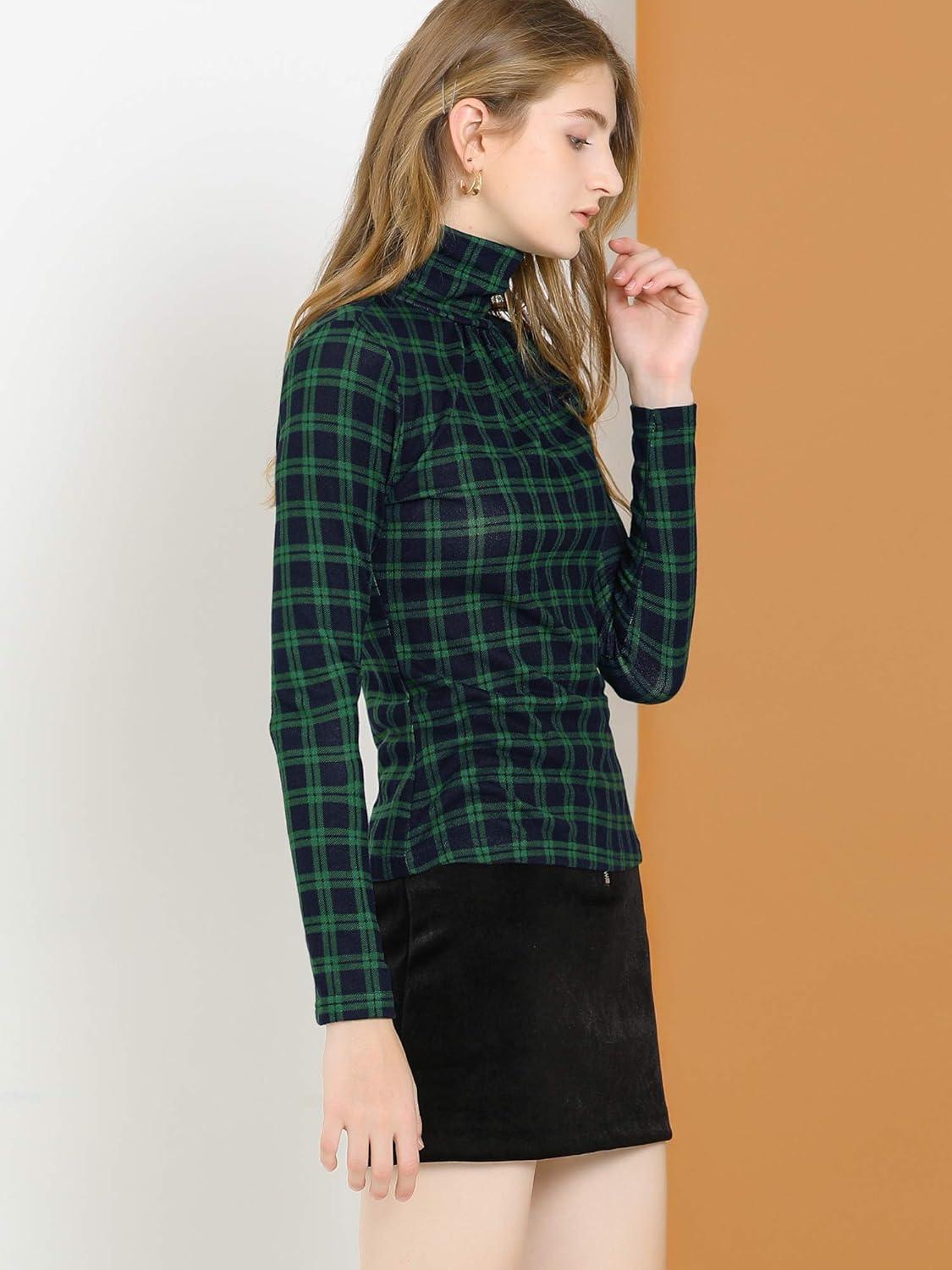 imageAllegra K Womens Striped Top Long Sleeve Casual Slim Turtleneck Fall Christmas Party Shirt 2025Green
