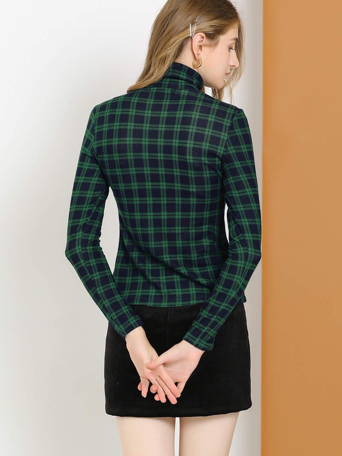 imageAllegra K Womens Striped Top Long Sleeve Casual Slim Turtleneck Fall Christmas Party Shirt 2025Green