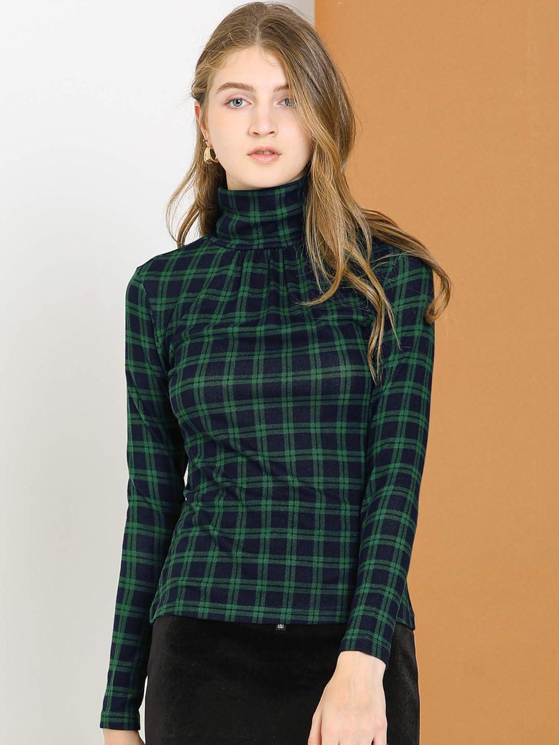 imageAllegra K Womens Striped Top Long Sleeve Casual Slim Turtleneck Fall Christmas Party Shirt 2025Green