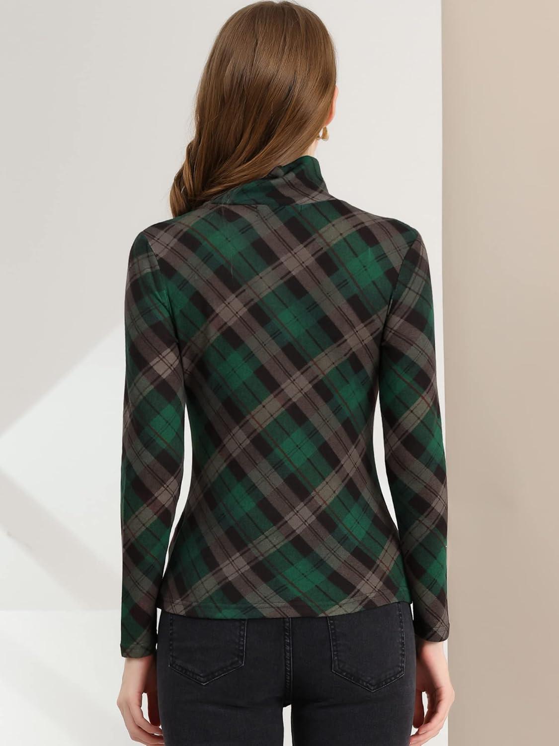 imageAllegra K Womens Striped Top Long Sleeve Casual Slim Turtleneck Fall Christmas Party Shirt 2025Green Brown