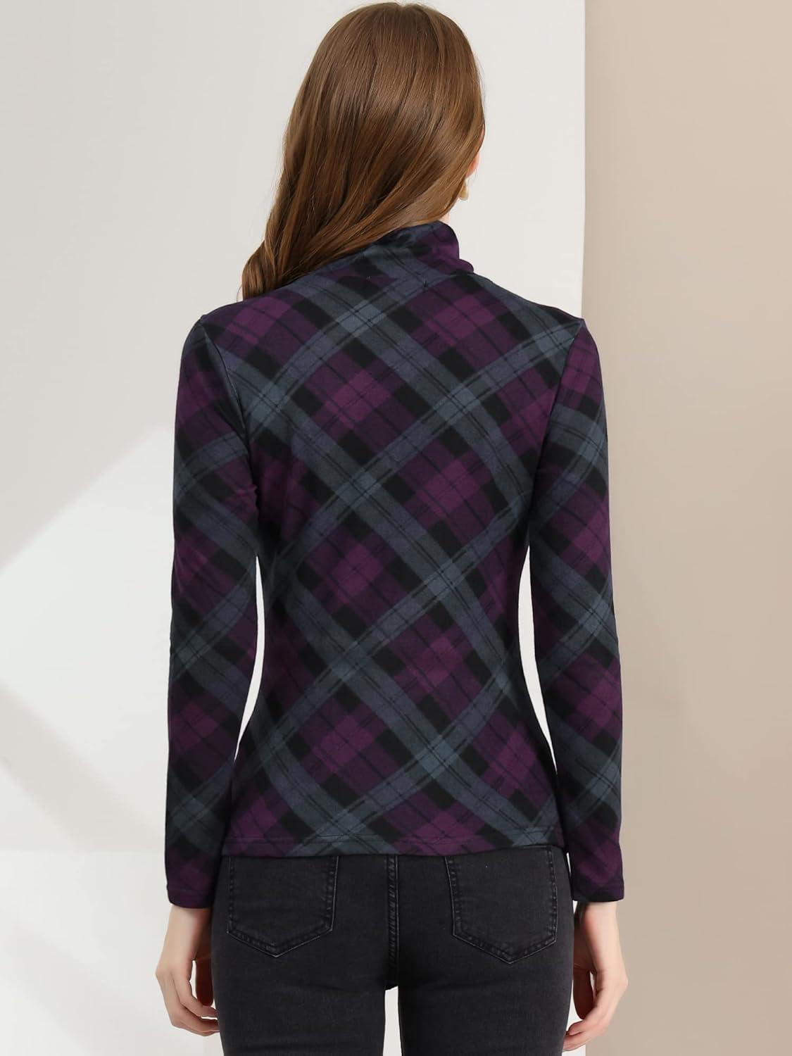 imageAllegra K Womens Striped Top Long Sleeve Casual Slim Turtleneck Fall Christmas Party Shirt 2025Purple