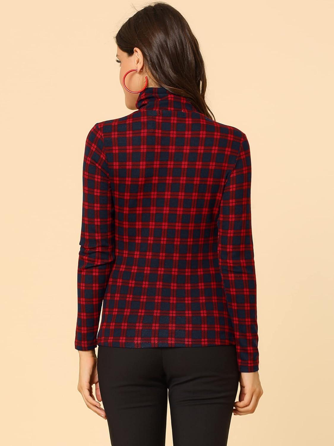imageAllegra K Womens Striped Top Long Sleeve Casual Slim Turtleneck Fall Christmas Party Shirt 2025Red