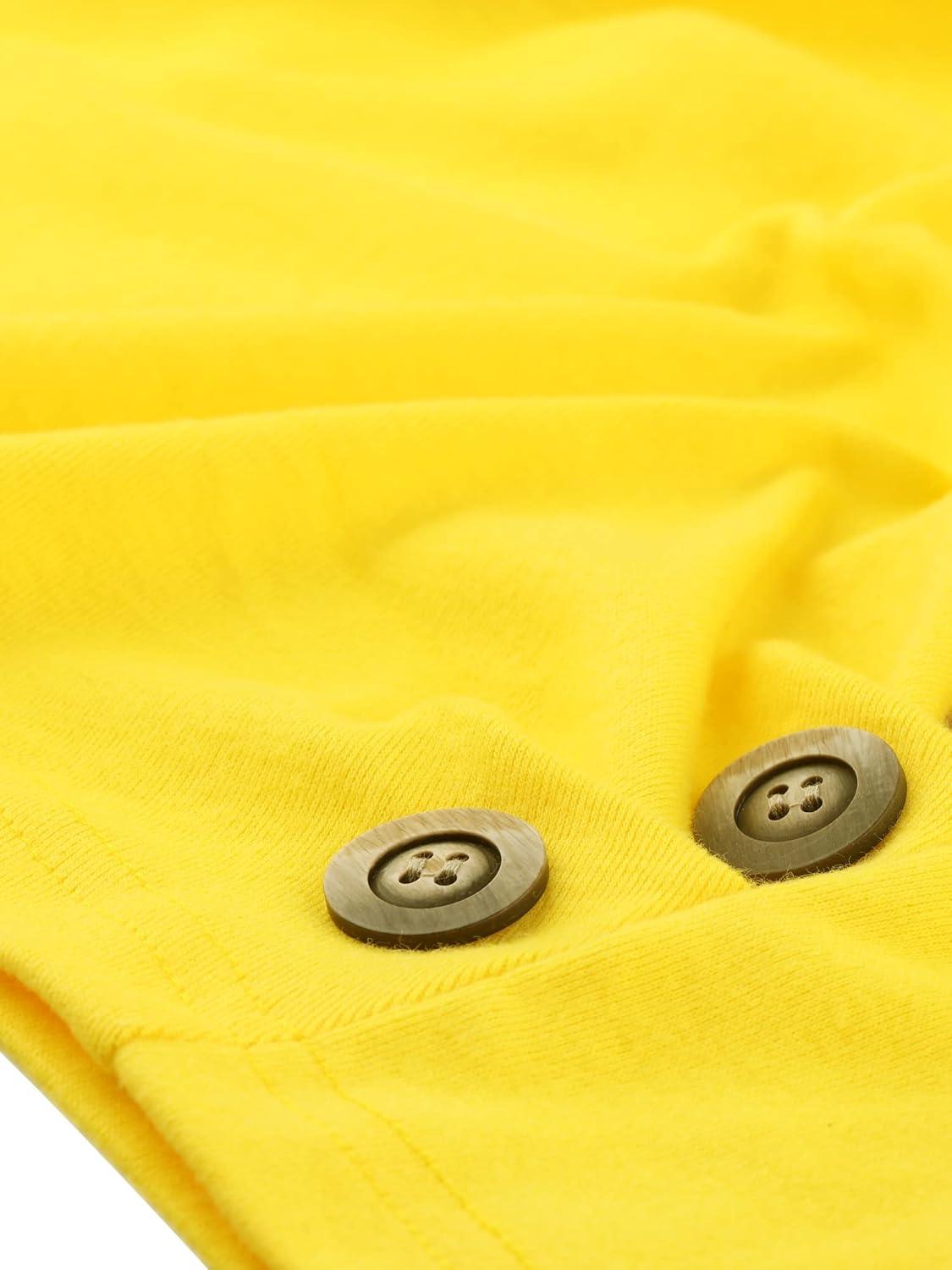 imageAllegra K Womens V Neck Blouse 34 Sleeves Solid Knitted Buttons Decor Ruched TopLemon Yellow