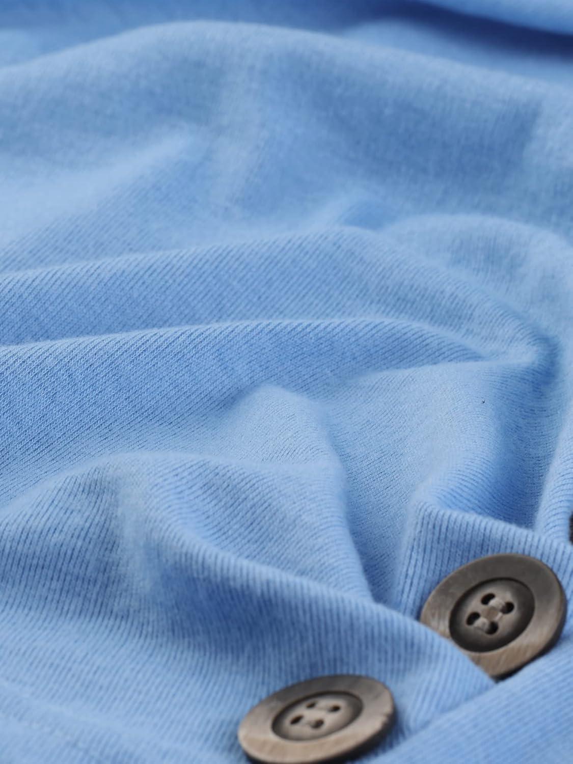 imageAllegra K Womens V Neck Blouse 34 Sleeves Solid Knitted Buttons Decor Ruched TopLight Blue