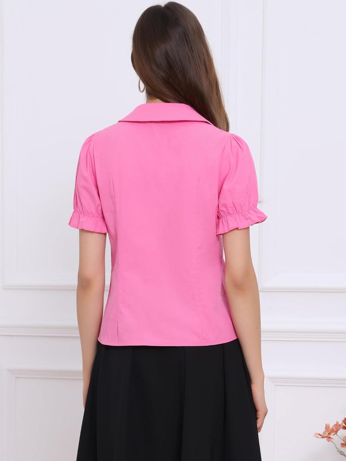 imageAllegra K Womens Vintage Peter Pan Collar Tie Neck Casual Cute Cotton ButtonUp ShirtFuchsia