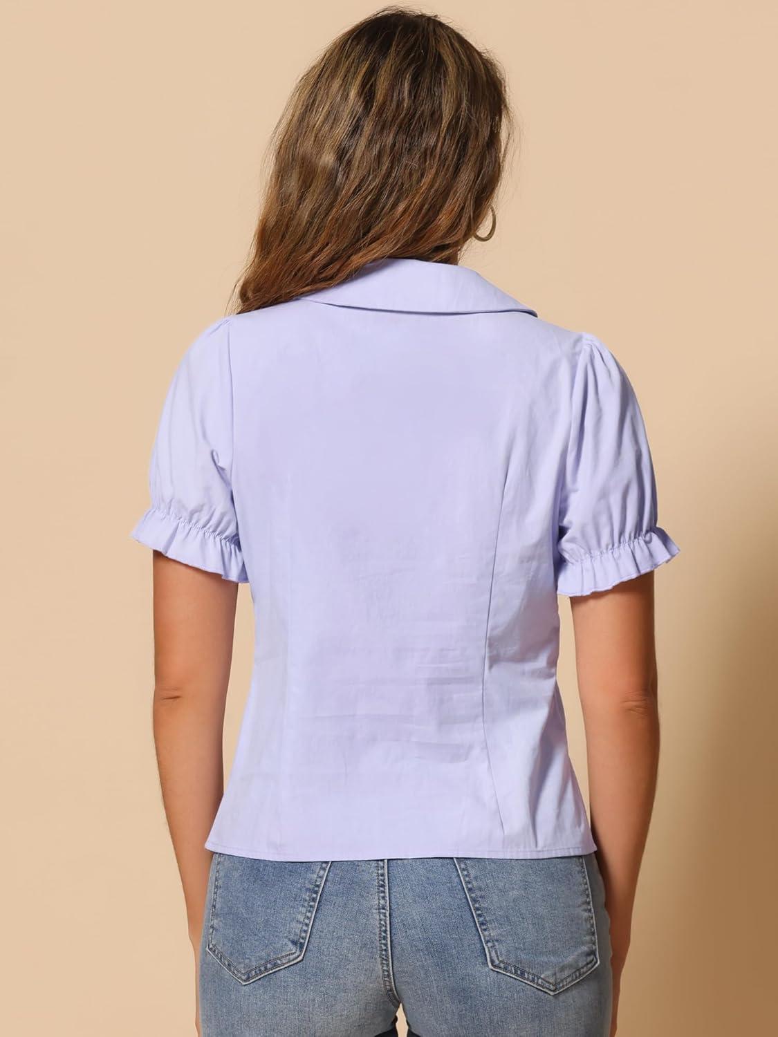 imageAllegra K Womens Vintage Peter Pan Collar Tie Neck Casual Cute Cotton ButtonUp ShirtLight Purple