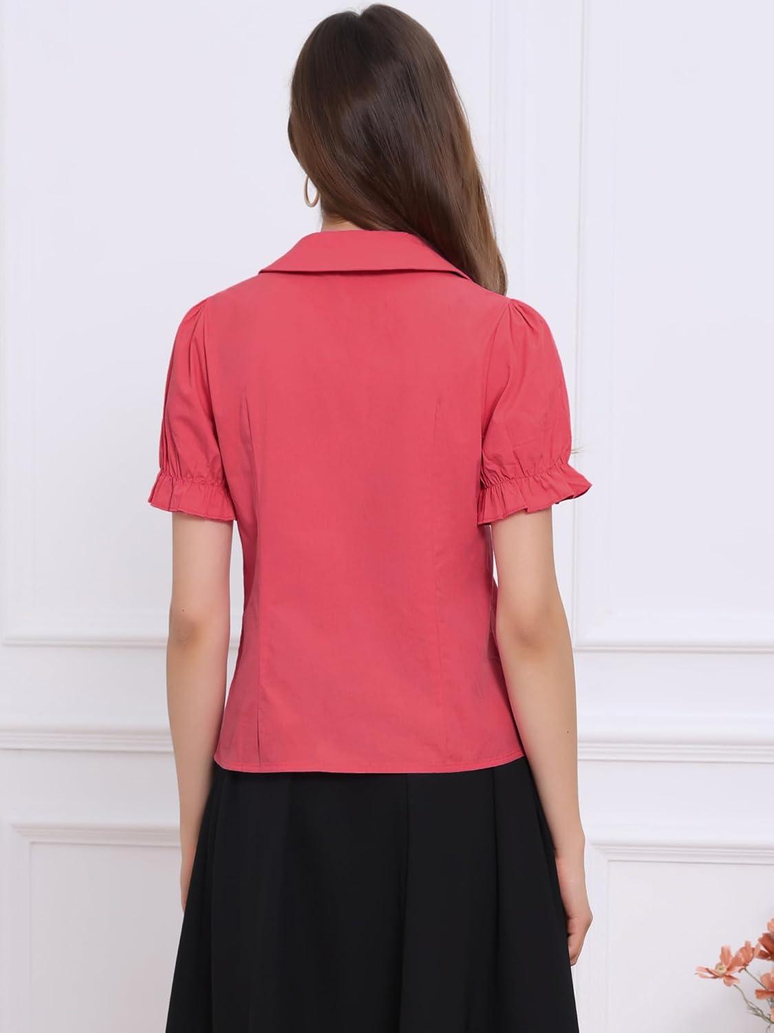 imageAllegra K Womens Vintage Peter Pan Collar Tie Neck Casual Cute Cotton ButtonUp ShirtPastel Red