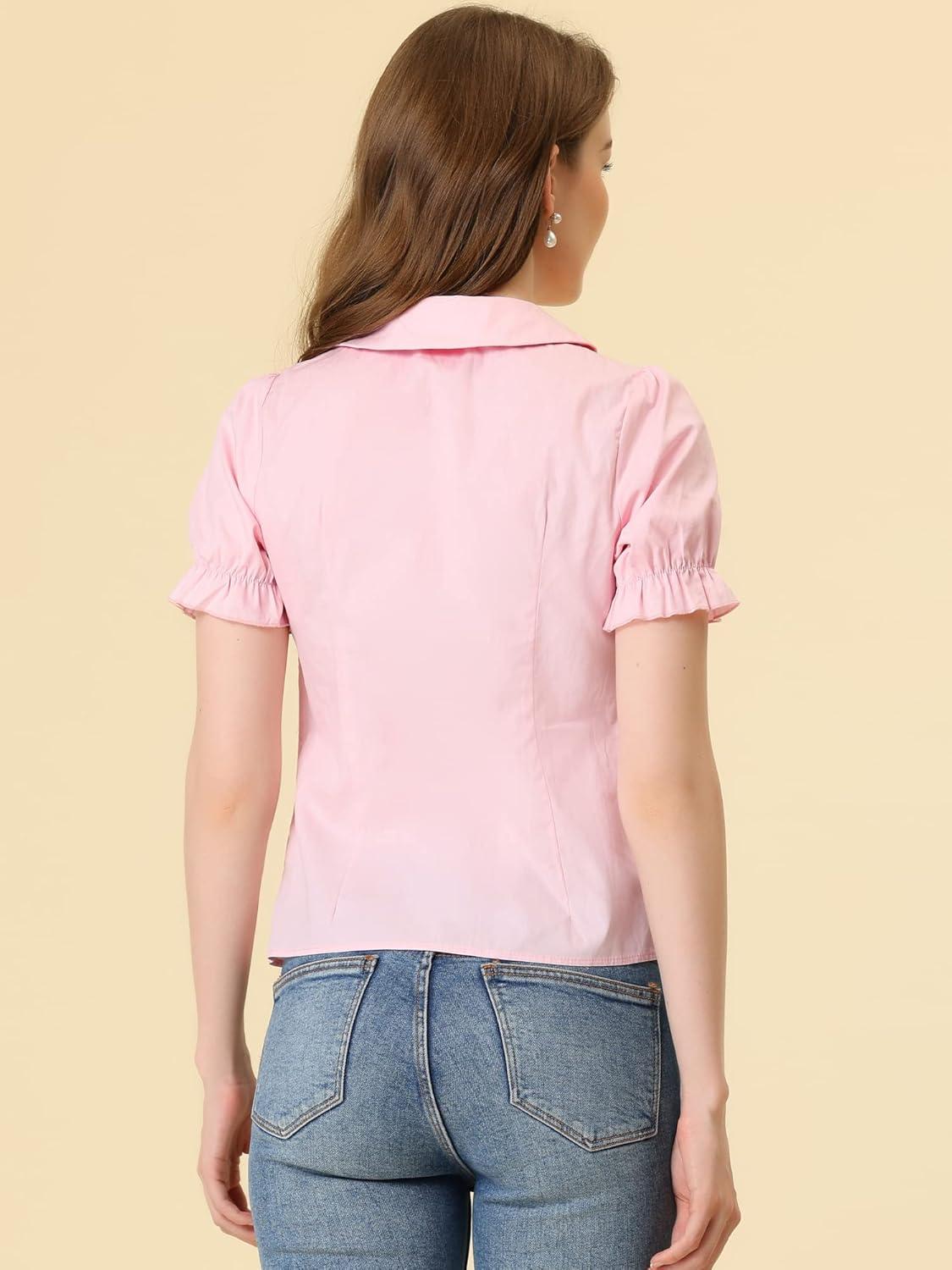 imageAllegra K Womens Vintage Peter Pan Collar Tie Neck Casual Cute Cotton ButtonUp ShirtPink