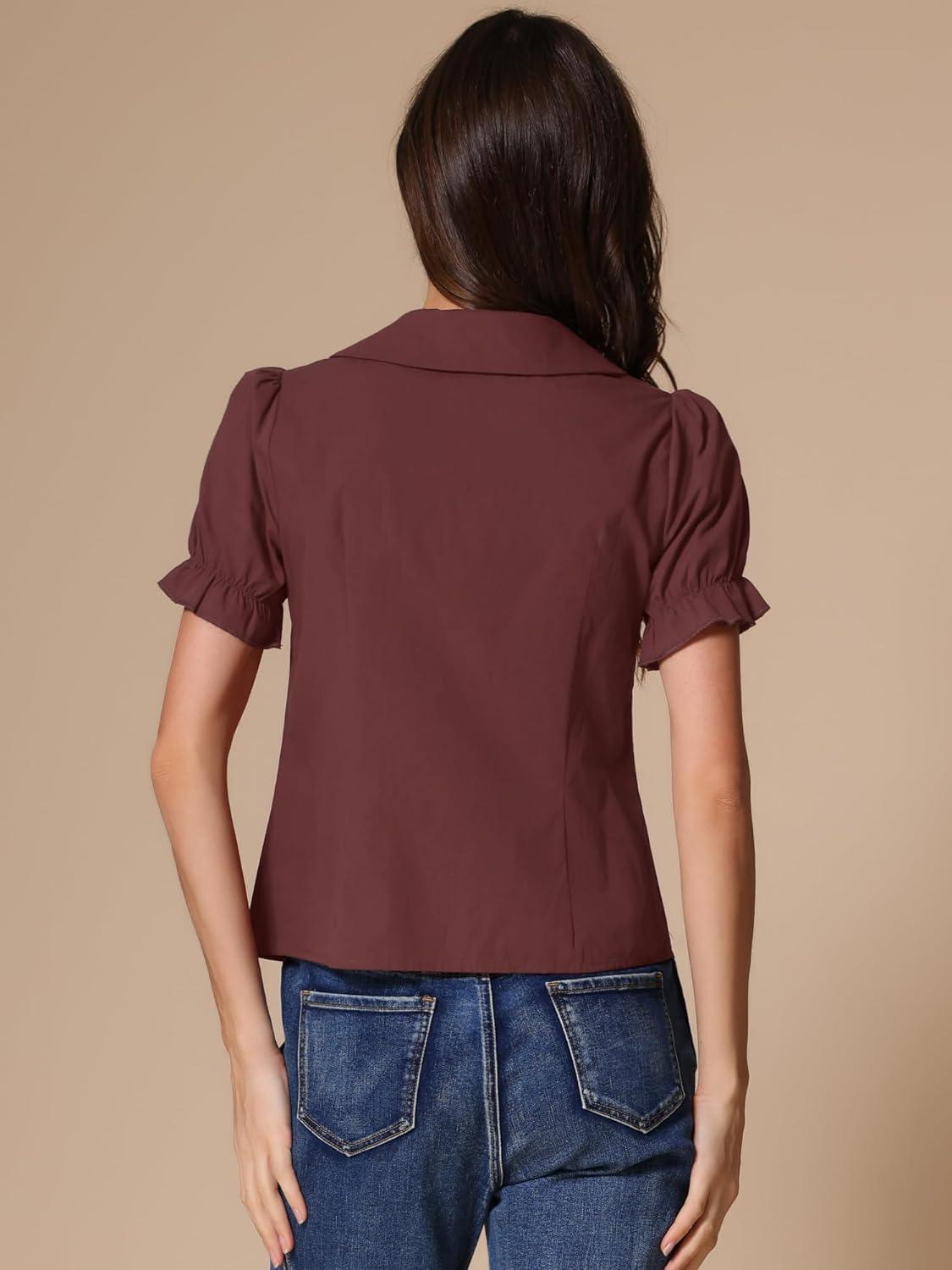 imageAllegra K Womens Vintage Peter Pan Collar Tie Neck Casual Cute Cotton ButtonUp ShirtWine Red