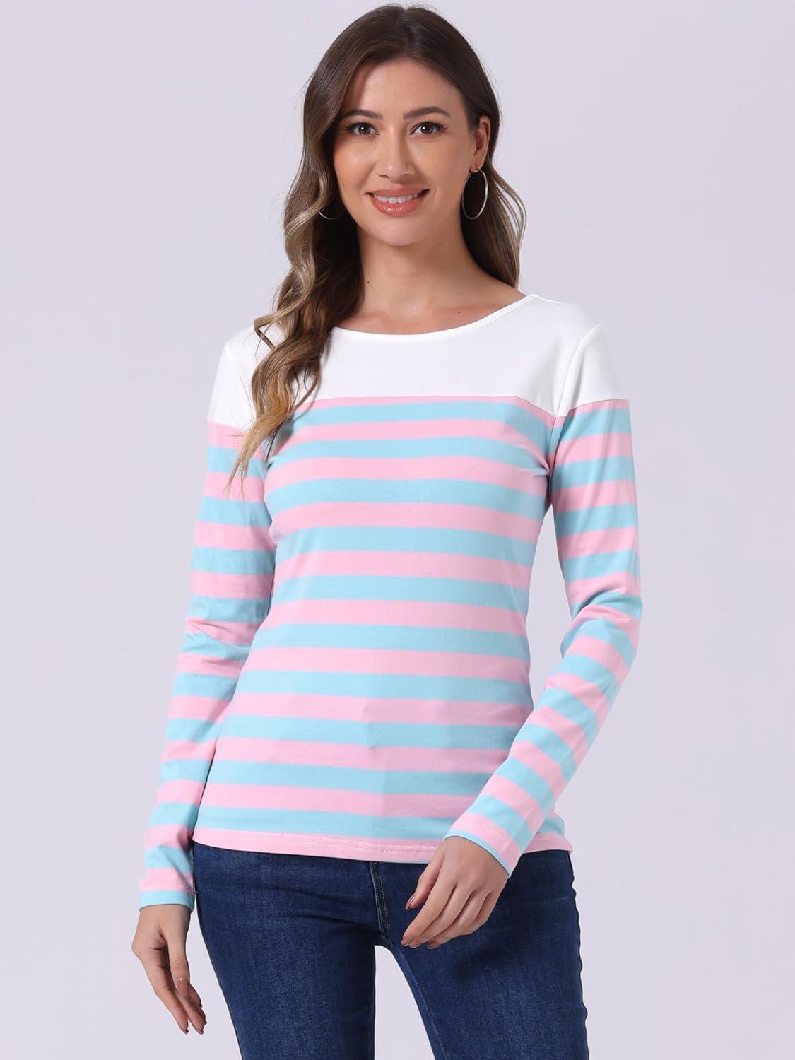 imageAllegra K womens CasualBlue Pink Stripe