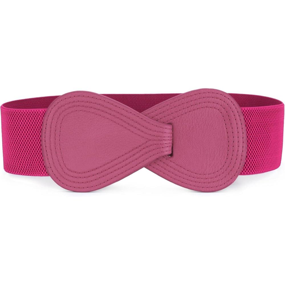 imageAllegra K Plus Size Interlock Buckle 8shaped Faux Leather Elastic Belt Cinch Waistband for LadyPink