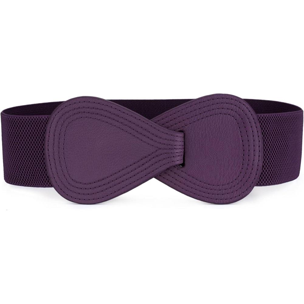 imageAllegra K Plus Size Interlock Buckle 8shaped Faux Leather Elastic Belt Cinch Waistband for LadyPurple
