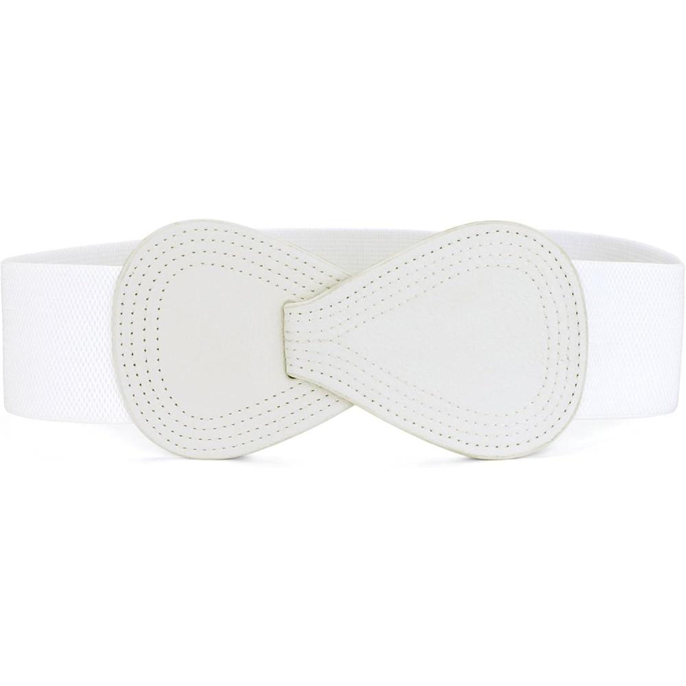 imageAllegra K Plus Size Interlock Buckle 8shaped Faux Leather Elastic Belt Cinch Waistband for LadyWhite