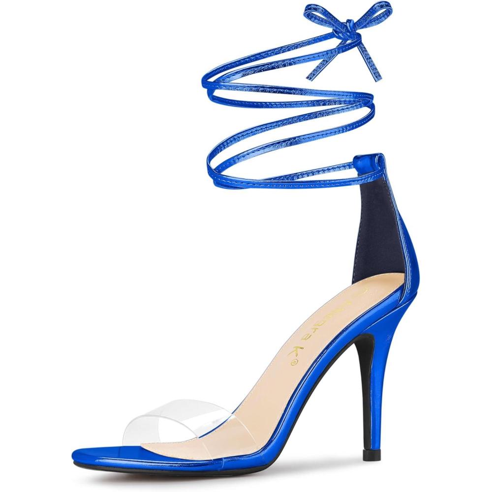 imageAllegra K Womens Clear Strap Stiletto Heel Lace Up Heels SandalsDark Blue