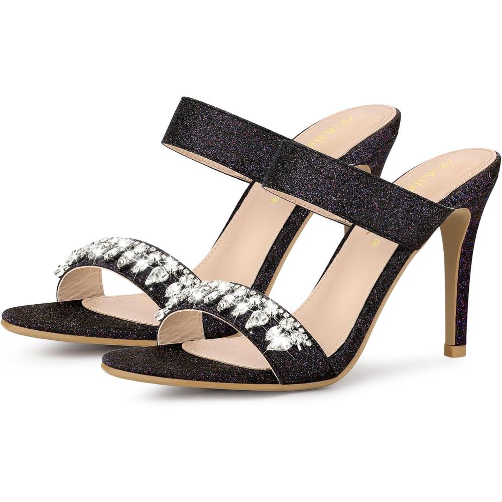 imageAllegra K Womens Glitter Rhinestone Stiletto Heels SandalsBlack