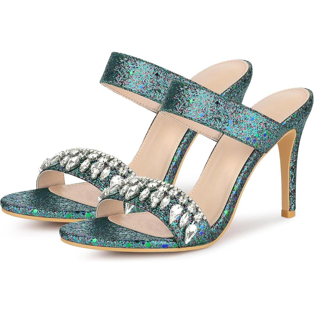 imageAllegra K Womens Glitter Rhinestone Stiletto Heels SandalsGreen