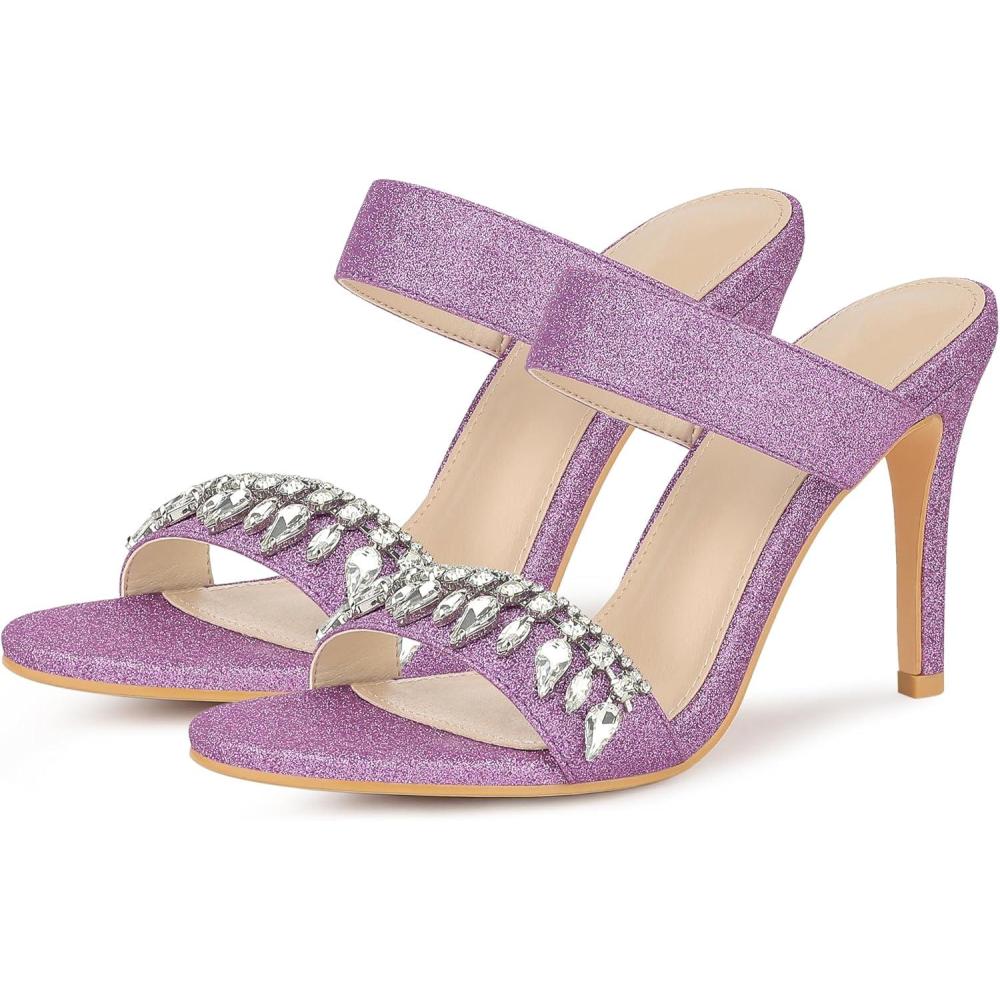 imageAllegra K Womens Glitter Rhinestone Stiletto Heels SandalsPurple