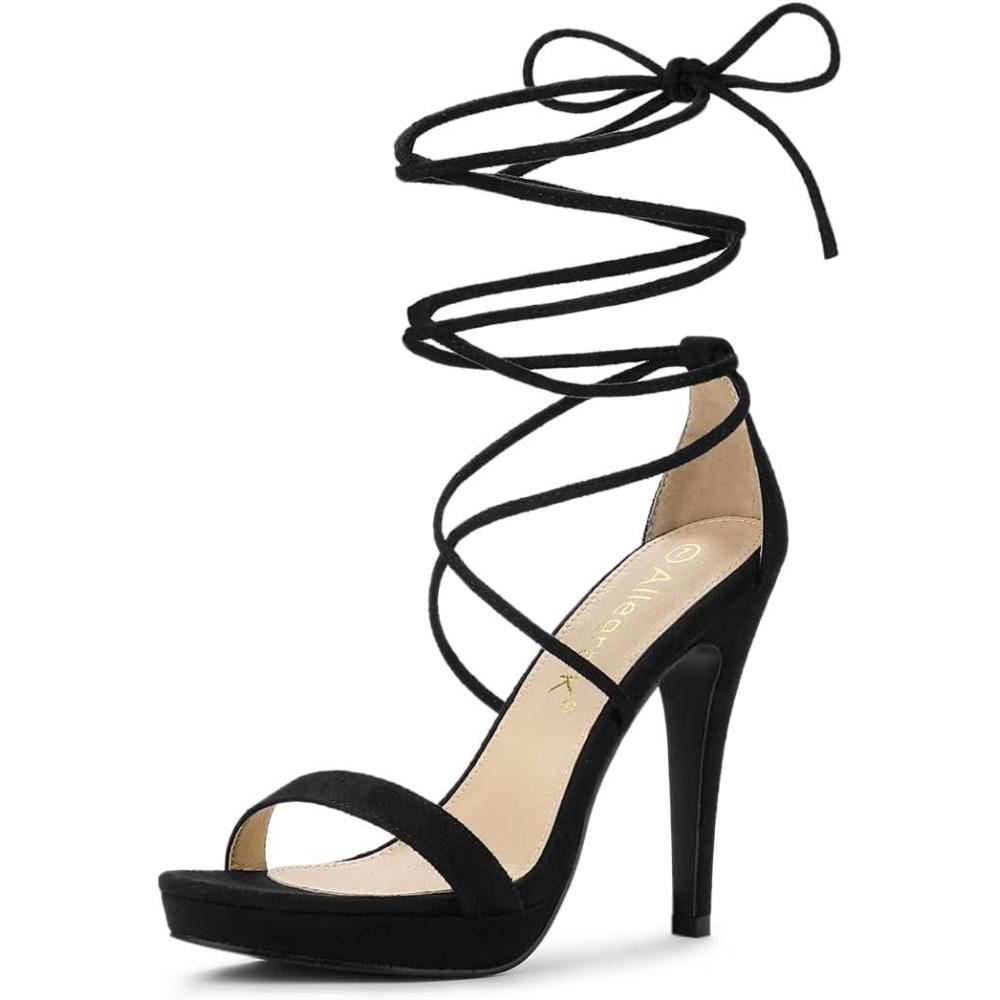 imageAllegra K Womens Platform Stiletto Heels Lace Up SandalsBlack