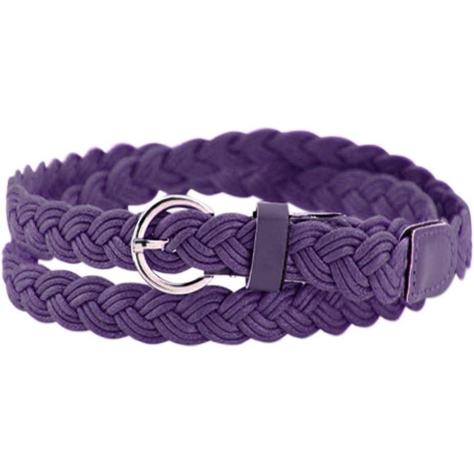 imageuxcell Women Skinny Braided Belt Adjustable Pin Buckle Weave CasualPurple
