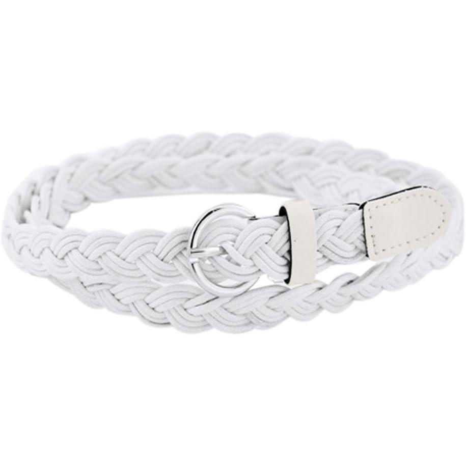 imageuxcell Women Skinny Braided Belt Adjustable Pin Buckle Weave CasualWhite