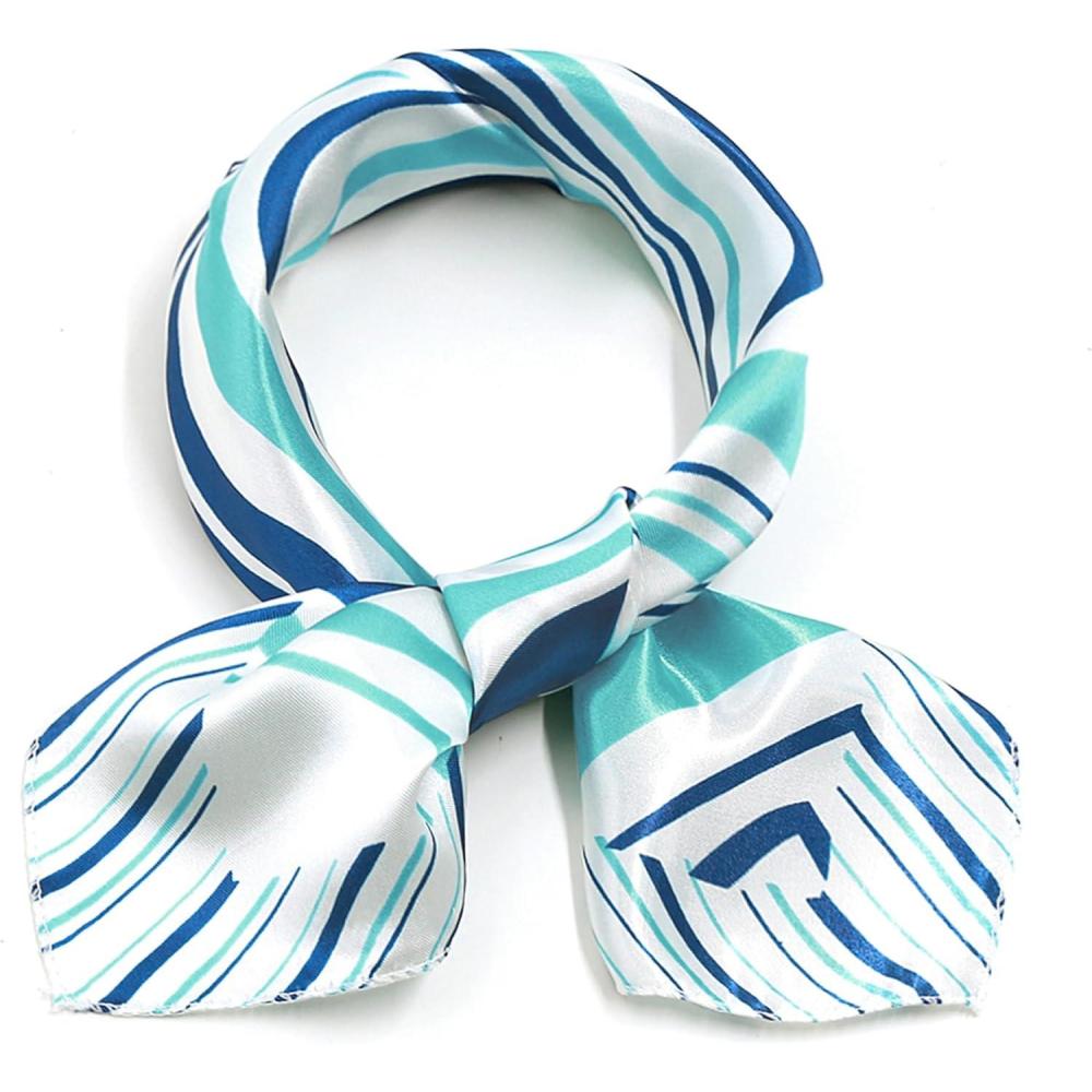 imageuxcell Women Small Square Scarf Scarves Leopard Printed Striped Polka Dots Pattern Kerchief NeckerchiefBlue White Novelty