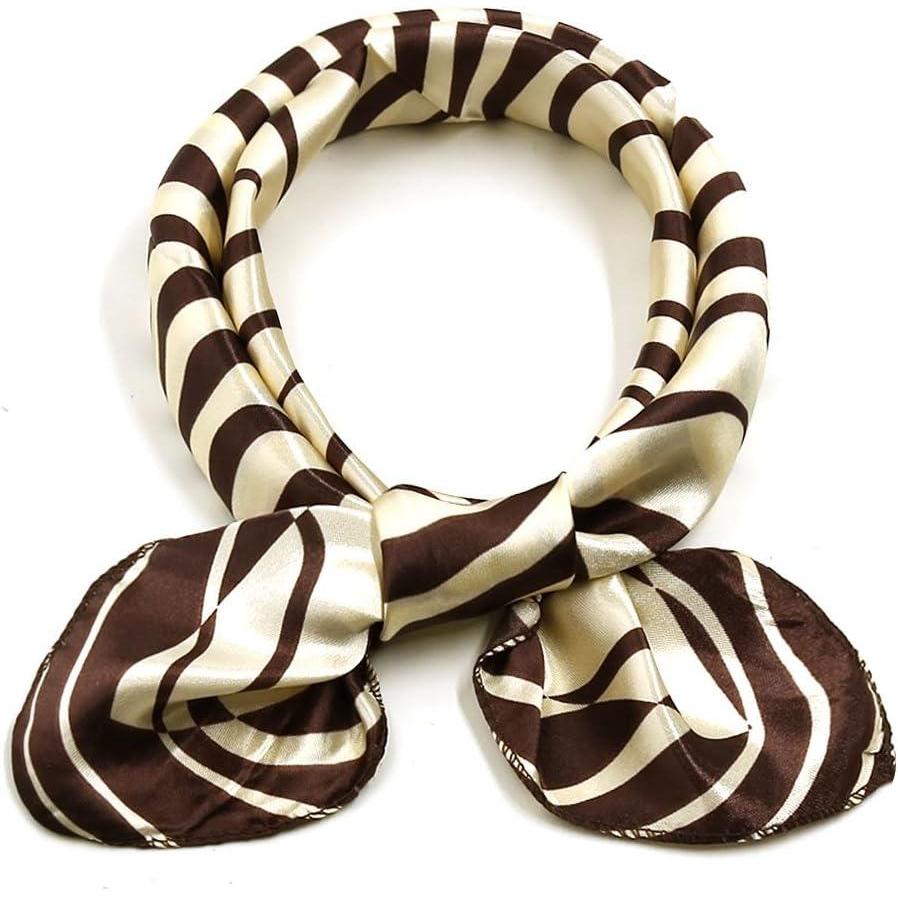 imageuxcell Women Small Square Scarf Scarves Leopard Printed Striped Polka Dots Pattern Kerchief NeckerchiefBrown Beige
