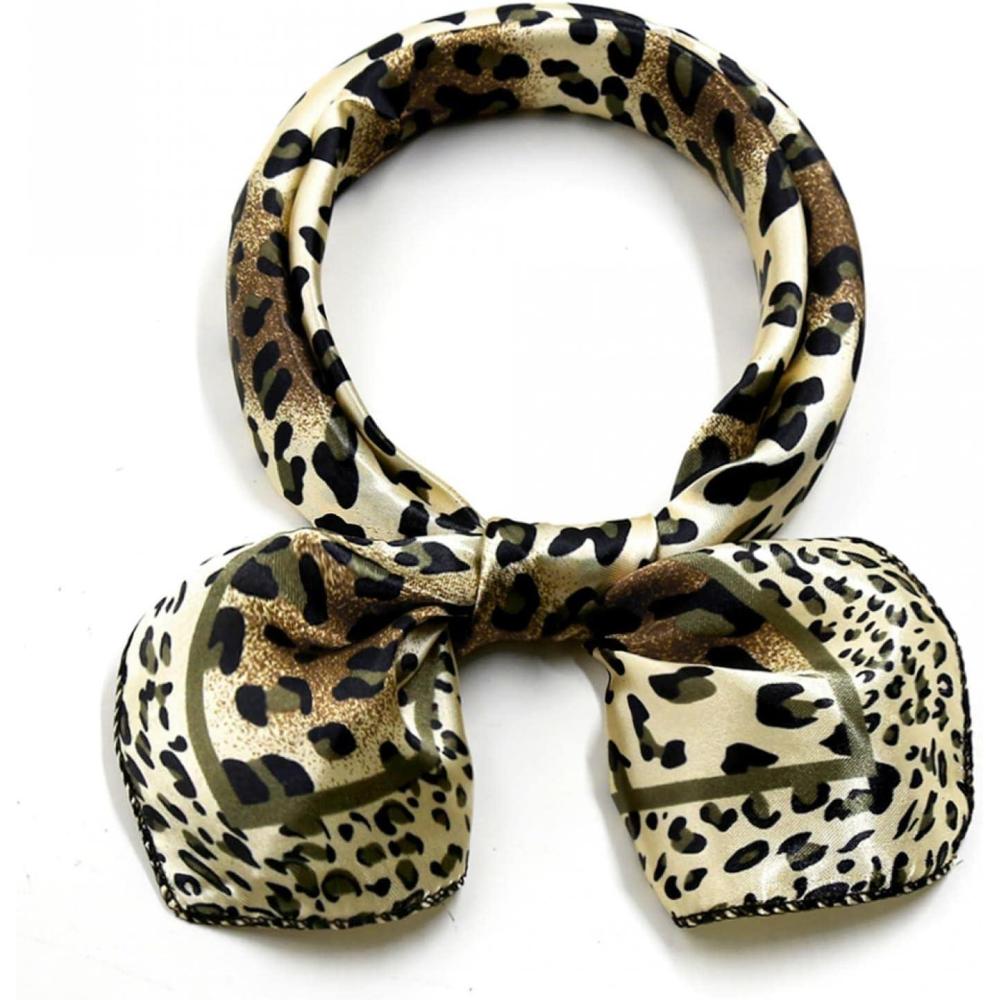 imageuxcell Women Small Square Scarf Scarves Leopard Printed Striped Polka Dots Pattern Kerchief NeckerchiefGold Leopard