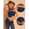 imageAllegra K Denim Crop Tube Top for Womens Strapless Sleeveless Button Corset Top XSmall Dark Blue